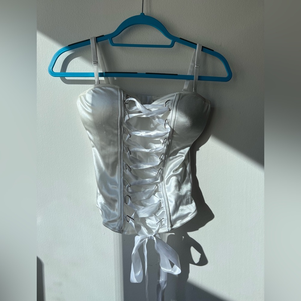 White satin like costume corset